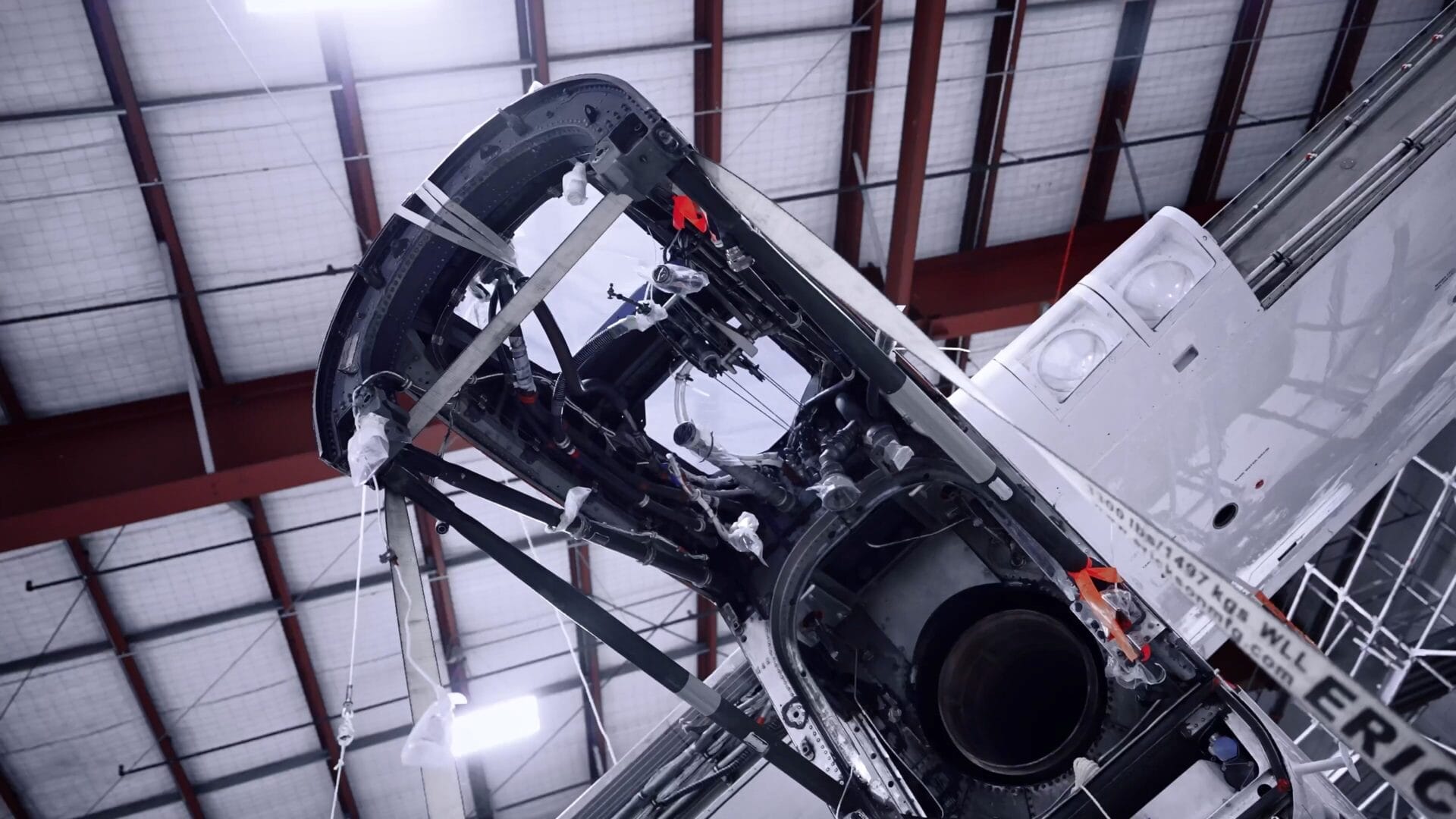 Aircraft engine undergoing maintenance