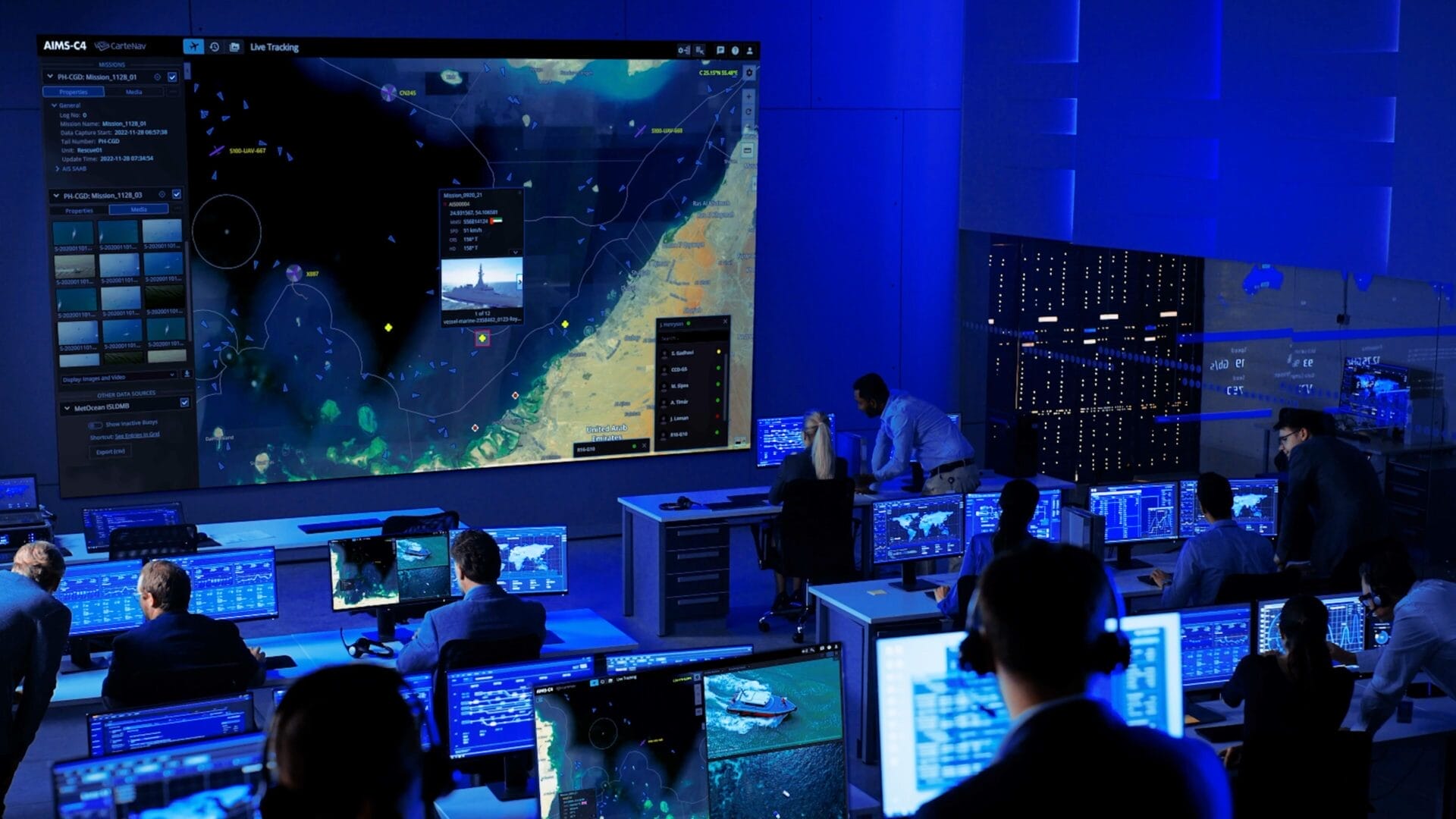 C4 control with operators in ground station at workstations with large COP in background
