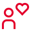 Red outline of a person next to a red heart symbol on a light background, suggesting concepts of care, love, or favorite person.