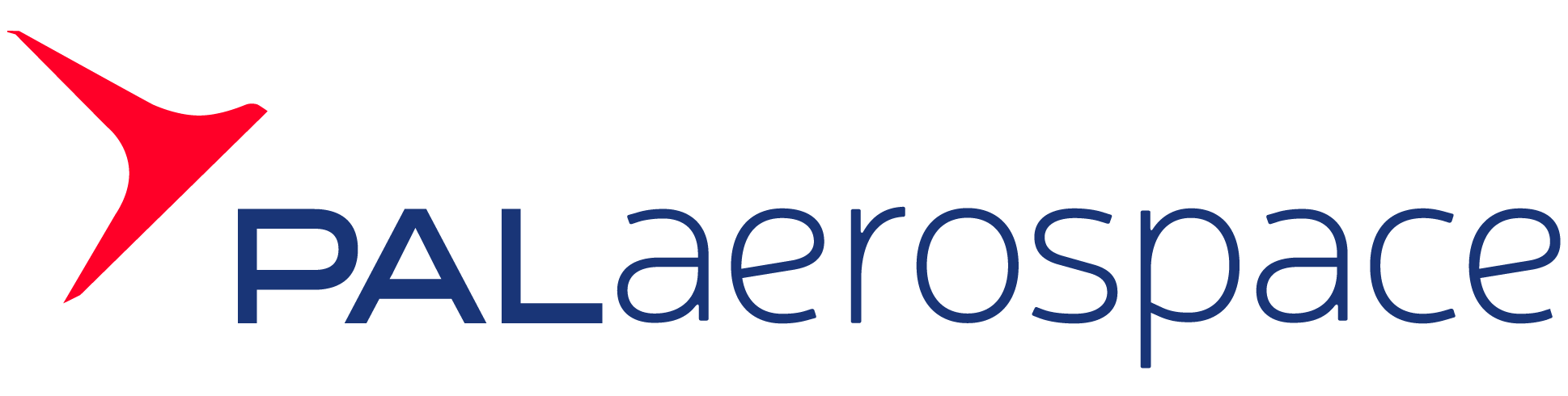 Logo de PAL Aerospace représentant un oiseau rouge stylisé à gauche et le nom de la société « PAL Aerospace » en caractères modernes bleu foncé, symbolisant l'engagement du Canada en faveur du C4ISR et de l'avantage décisionnel, sur fond transparent.