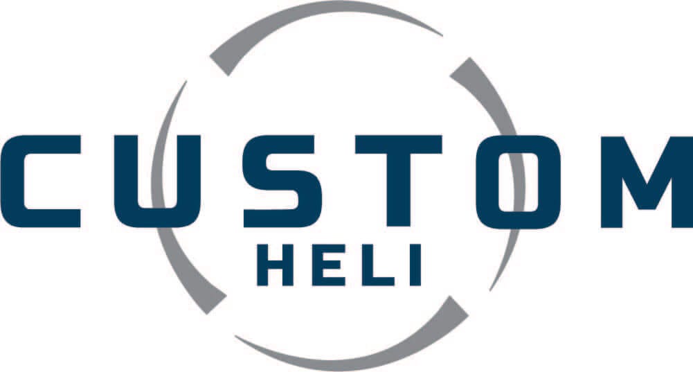 Logo comportant les mots « CUSTOM HELI » en caractères bleus gras et modernes. Des lignes courbes stylisées de couleur grise entourent partiellement le texte, évoquant les pales d’un hélicoptère et soulignant l’engagement en faveur de l’innovation dans le domaine du C4ISR au Canada.