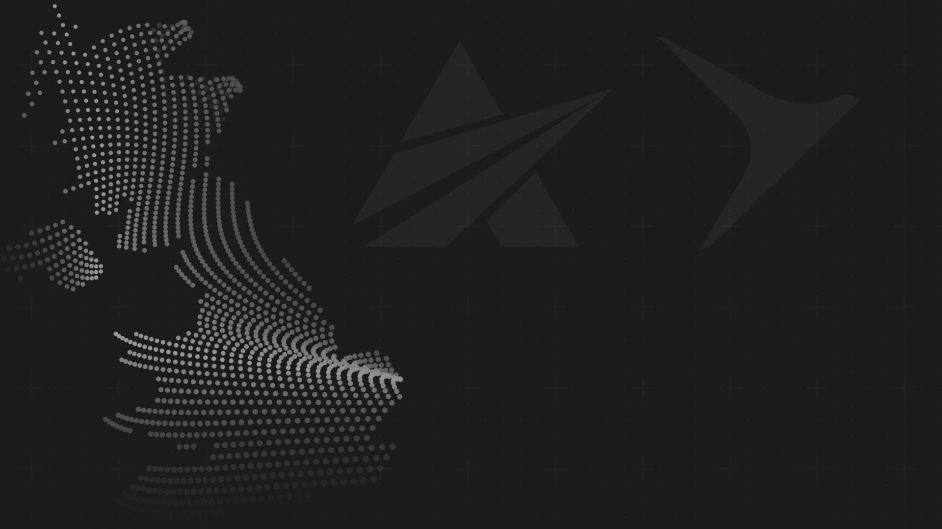 A dark abstract background with clusters of white and gray dots forming a wavy, digitized shape on the left, and faint geometric shapes, including triangles, in the center and right—reflecting advanced ISR capabilities from PAL Aerospace.